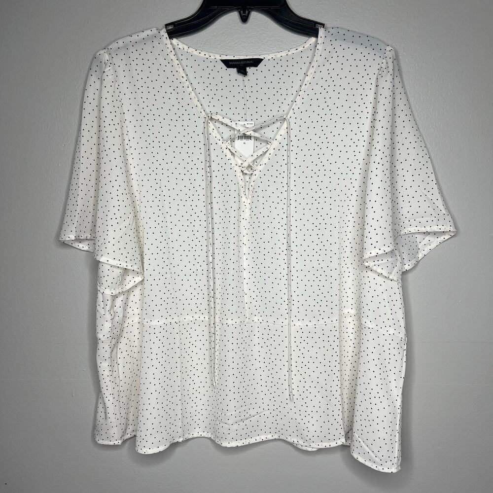 NWT Banana Republic Women's White Black‎ Polka Dot Short Bell Sleeve Size XL
